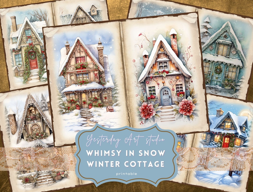 Winter Cottage Junk Journal Pages Printable Background Papers Winter ...