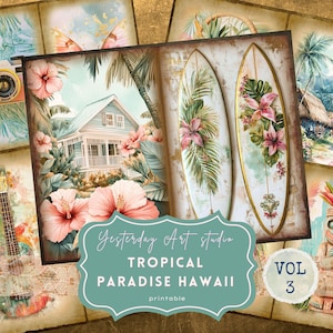 Junk Journal Kit Hawaii Beach Junk Journal Folio Tiki Tropical Ephemera Hawaiian Junk Journal Hula Girls Digital Paper Summer Paradise Paper