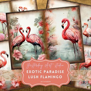 Flamingo Junk Journal Pagers Digital Scrapbook Paper Kit Ephemera Tropical Flamingo Junk Journal Printable Collage Flamingo Junk Journal Kit