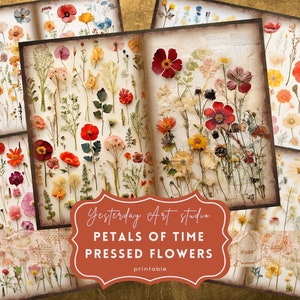 Flores prensadas lixo diário papéis para impressão kit de papel scrapbook vintage colagem de coisas efêmeras flores secas kit diário lixo botânicos secos