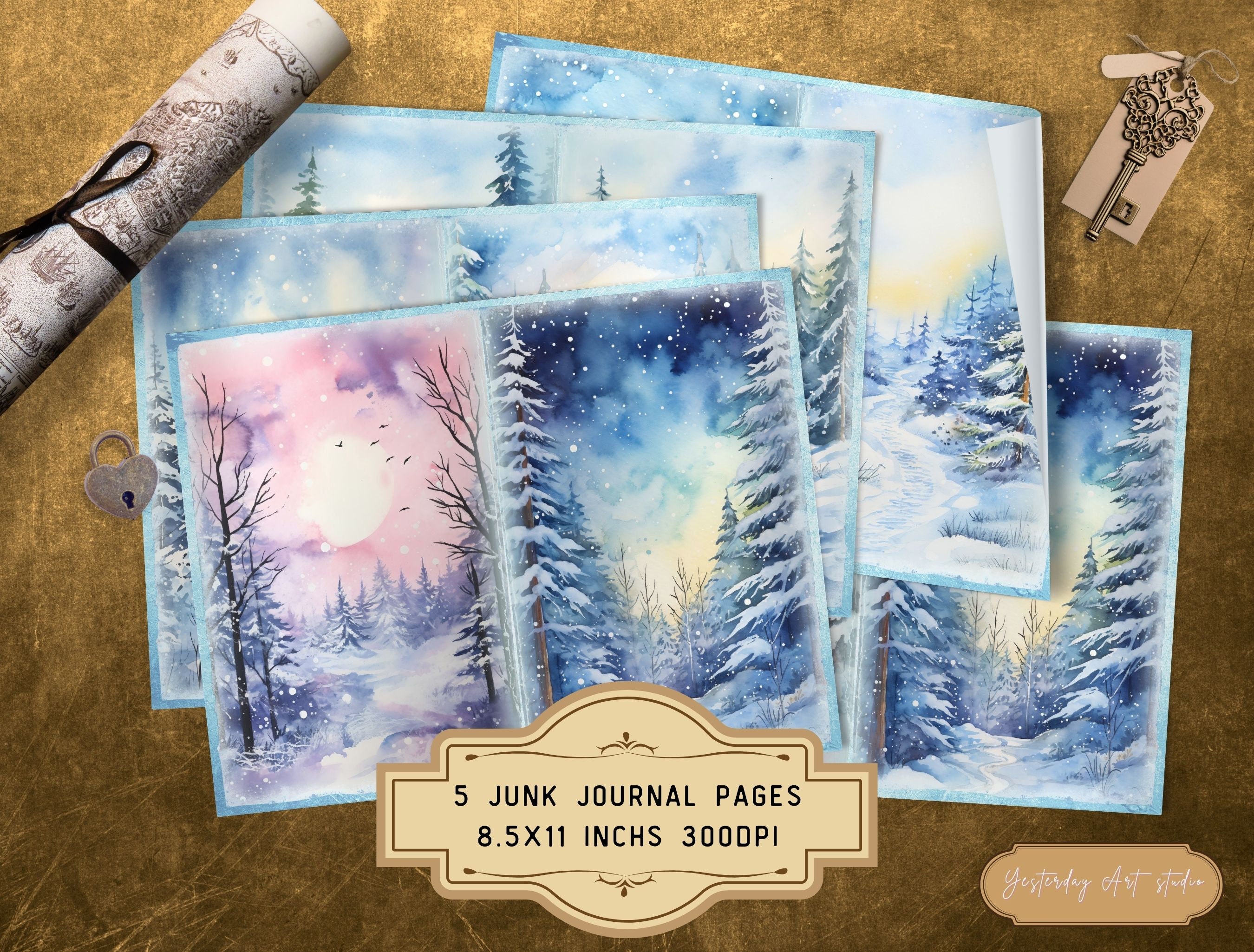 Winter Wonderland Junk Journal Page Digital Scrapbook Paper Kit Vintage ...