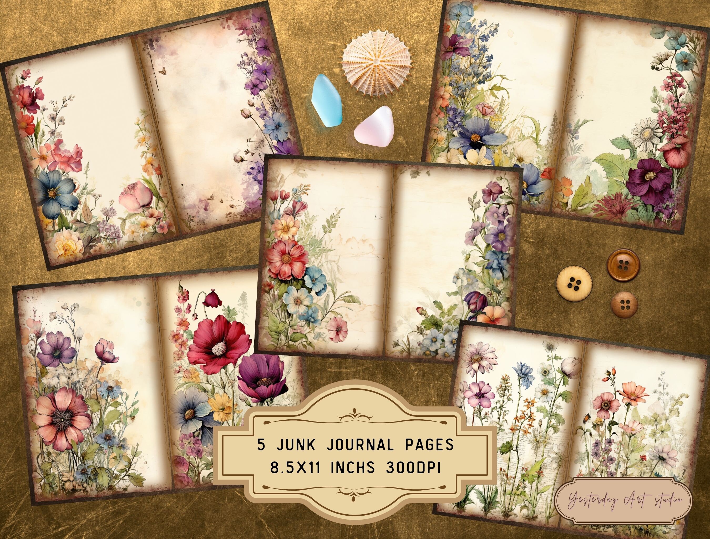 Wildflowers Junk Journal Printable Papers Digital Scrapbook Paper Kit ...