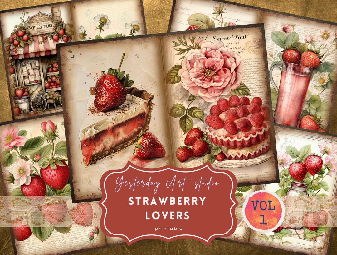Vintage Strawberry Junk Journal Pages Strawberry Dream Folio Digital ...
