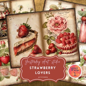 Pagine di diario spazzatura vintage fragola Pagine di sogno fragola Folio Scrapbook digitale Carta Vintage Ephemera Collage Kit diario spazzatura fragola