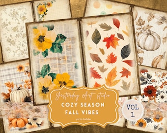 Fall Vibes Junk Journal Harvest Bloom Printable Papers Floral Pumpkin Junk Journal Kit Fall Scrapbook Patterns Backgrounds Fall Ephemera