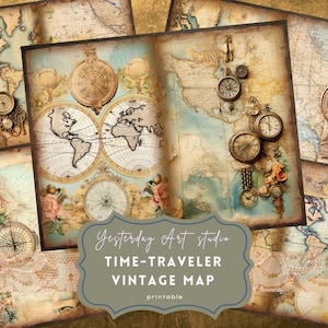 Landkarten Junk Journal Seite Digitales Scrapbook Papier Kit Vintage Ephemera druckbares Papier Collage Sheet Vintage Maps Junk Journal Kit Reisepapier