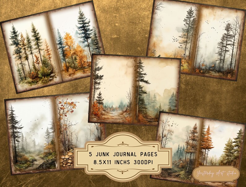 Fall Forest Junk Journal Pages Digital Scrapbook Paper Kit Vintage ...