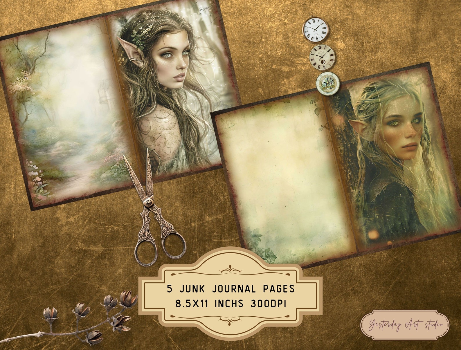 Elven Forest Junk Journal Pages Digital Scrapbook Paper Kit Vintage ...