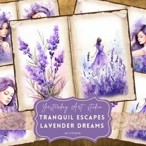 Lavender Junk Journal Pages Ephemera Digital Scrapbook Paper Kit Collage Lavender Junk Journal Kit Purple Junk journal Purple botanical