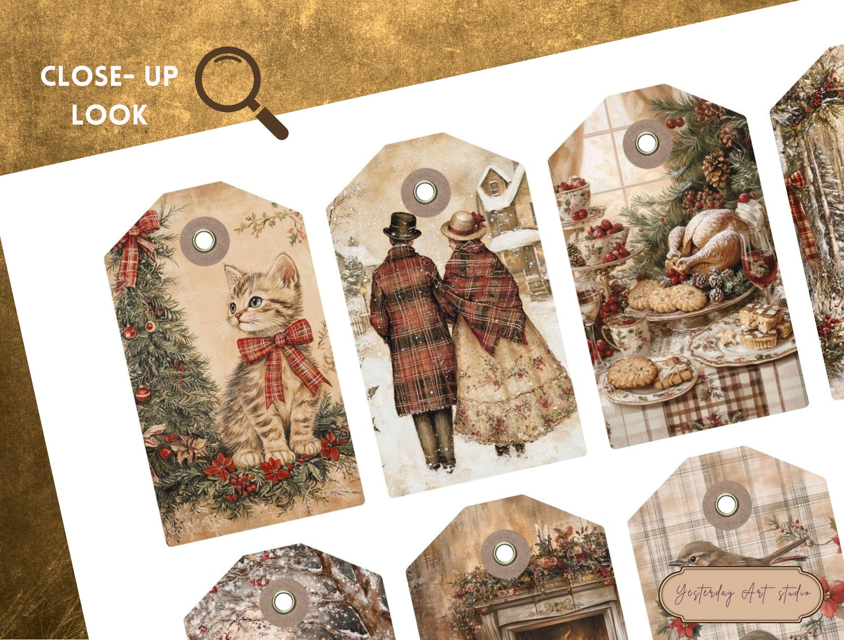 Vintage Christmas Holiday Plaid Faded Collage Rustic Floral Printable ...