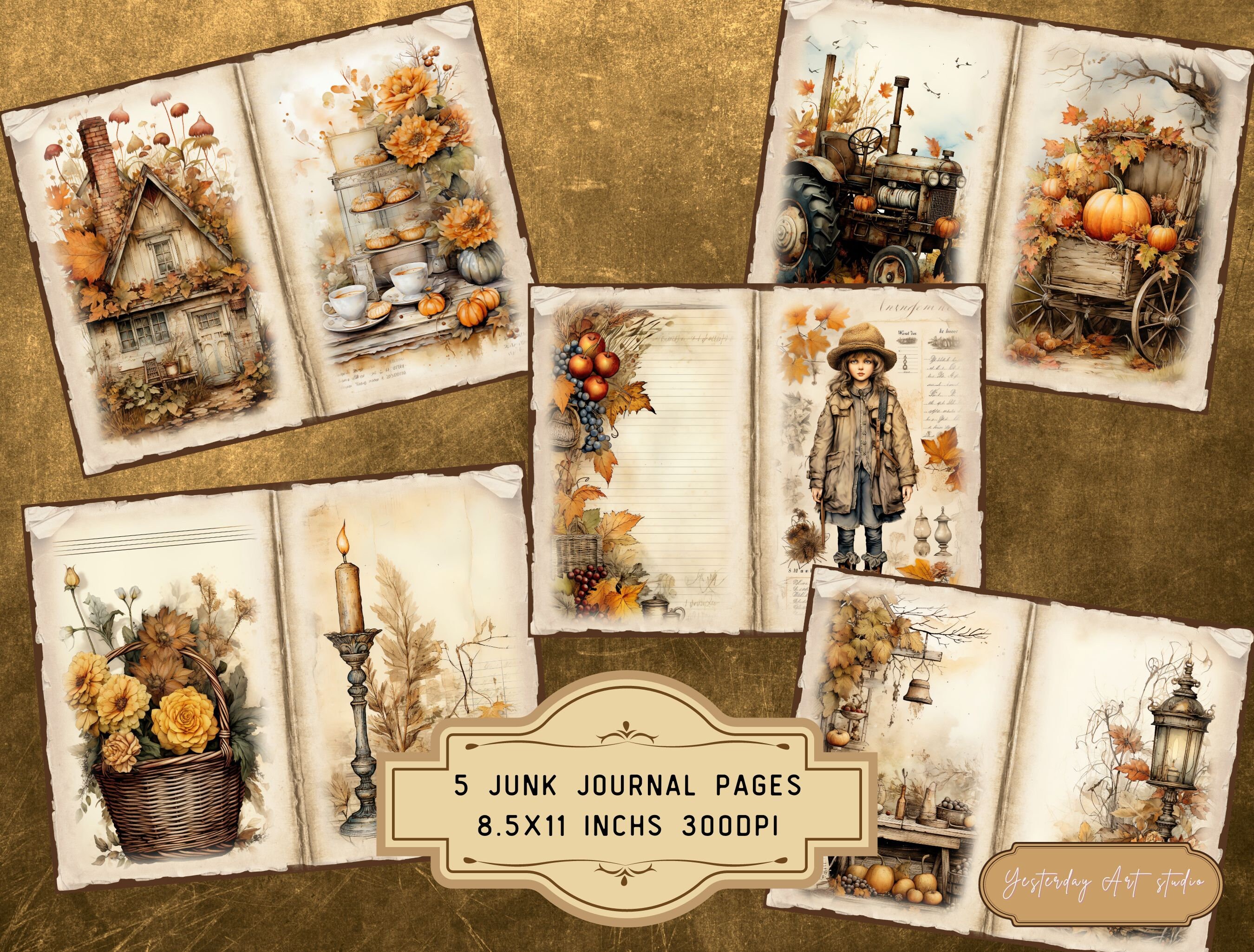 Autumn Junk Journal Pages Digital Scrapbook Paper Kit Vintage Ephemera ...