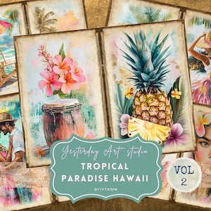 Junk Journal Kit Hawaii Beach Junk Journal Folio Tiki Tropical Ephemera Hawaiian Junk Journal Hula Girls Digital Paper Summer Paradise Paper