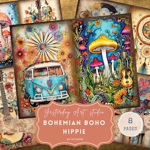 Hippie Junk Journal Pages Hippie Ephemera Digital Scrapbook Paper Kit Collage el kit de diario basura de los años 70 Boho Hippie Boho Junk Journal