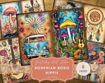 Hippie Junk Journal Pages Hippie Ephemera Digital Scrapbook Paper Kit Collage the 70s Junk Journal Kit Boho Hippie Bohemian Junk Journal