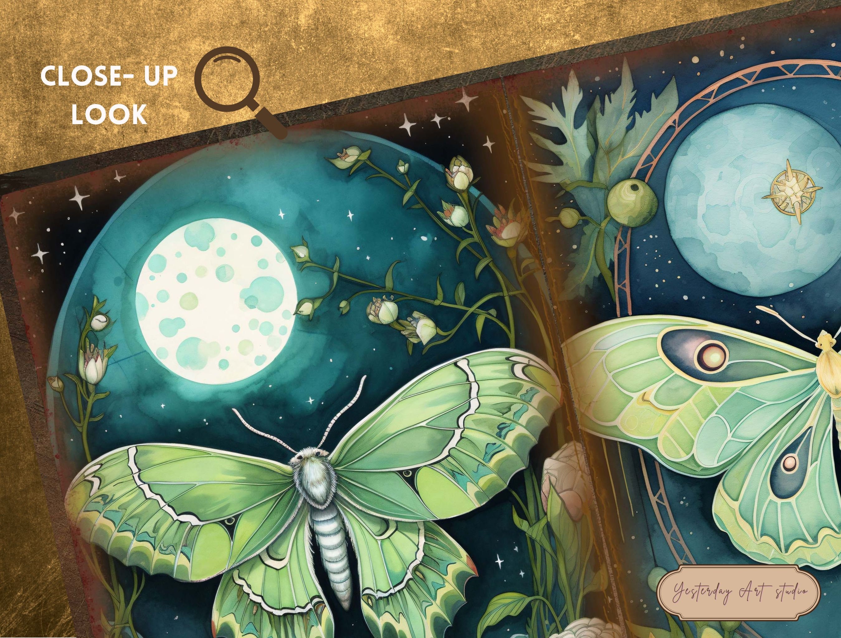 Moth Journal Luna Moth Junk Journal Pages Moth Ephemera Digital Scrapbook Moth Paper ...