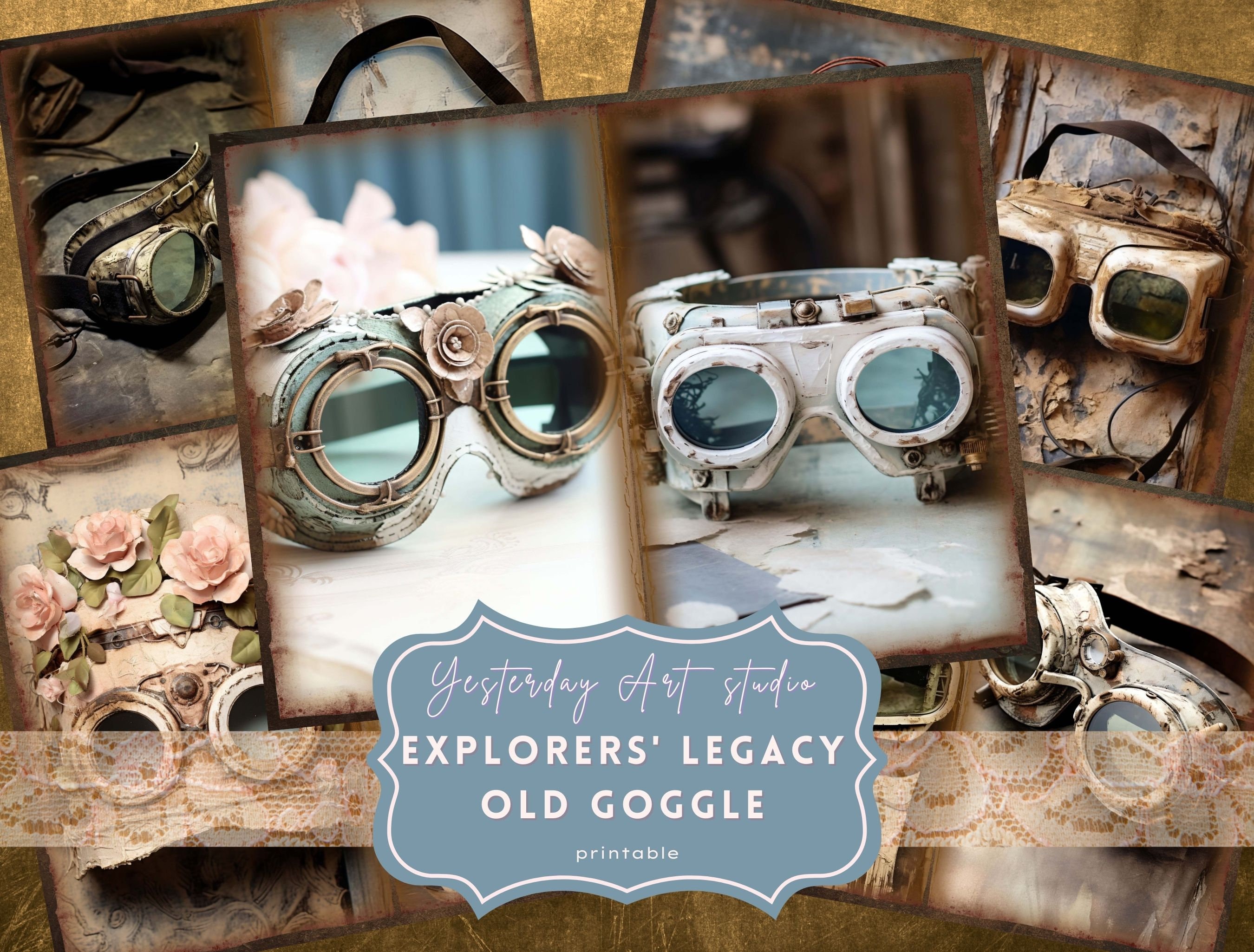 Old Goggle Junk Journal Pages Ephemera Digital Scrapbook Paper Kit ...