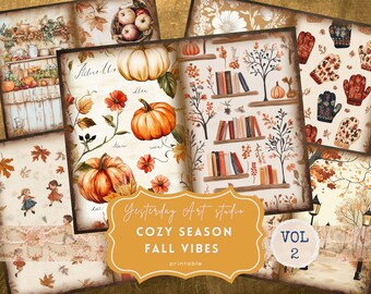 Fall Vibes Junk Journal Harvest Bloom Printable Papers Floral Pumpkin Junk Journal Kit Fall Scrapbook Patterns Backgrounds Fall Ephemera