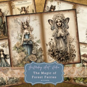 Forest Fairy Junk Journal Pages Digital Scrapbook Paper Kit Vintage Ephemera Collage Forest Fairy Junk Journal Kits fairy and nature motifs