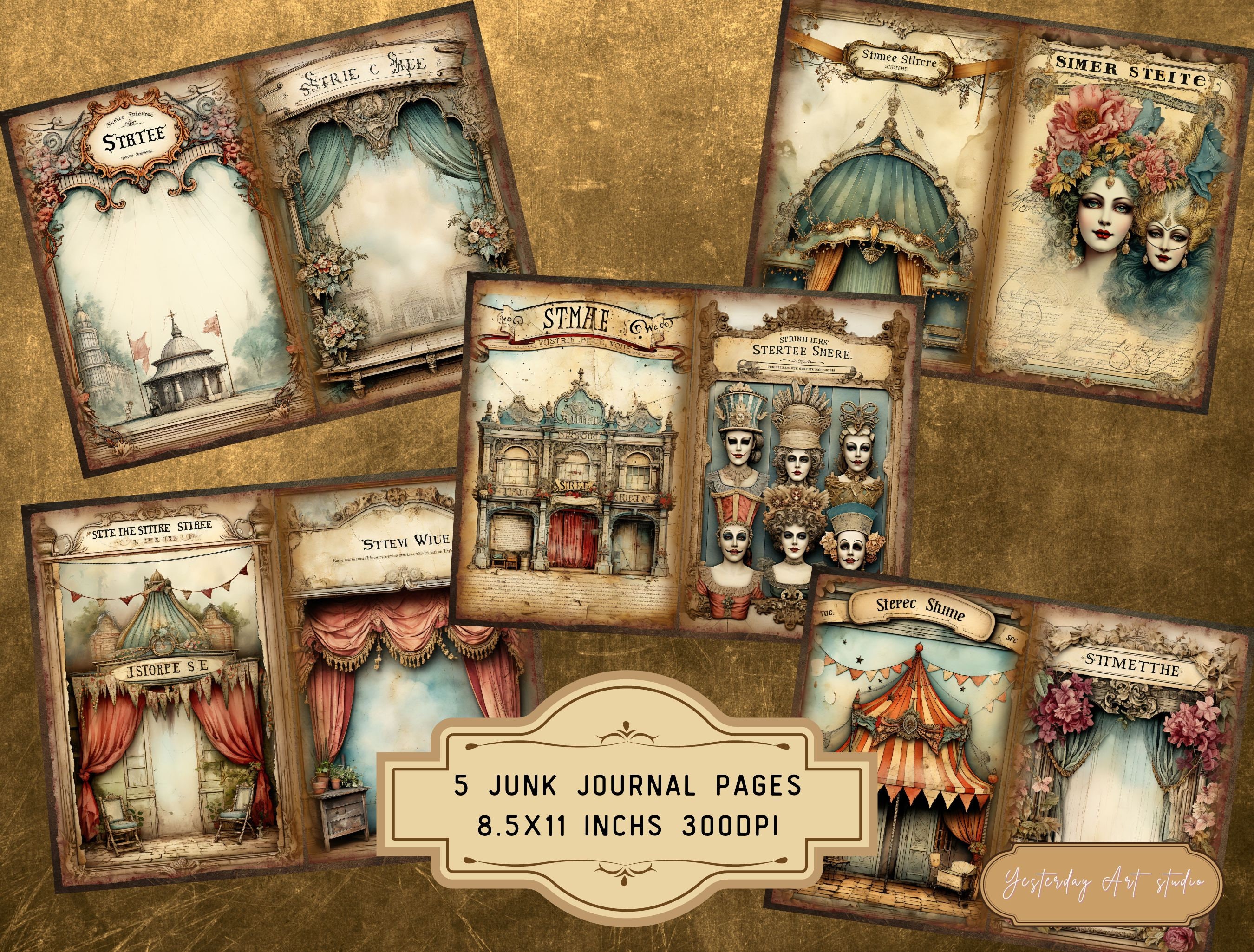 Vintage Theatre Junk Journal Pages Ephemera Digital Scrapbook Paper Kit ...