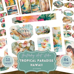 Junk Journal Kit Hawaii Beach Junk Journal Folio Tiki Tropical Ephemera Hawaiian Junk Journal Hula Girls Digital Paper Summer Paradise Paper