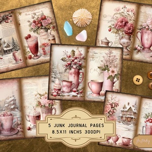 Pink Christmas Junk Journal Pages Ephemera Digital Scrapbook Paper Kit ...