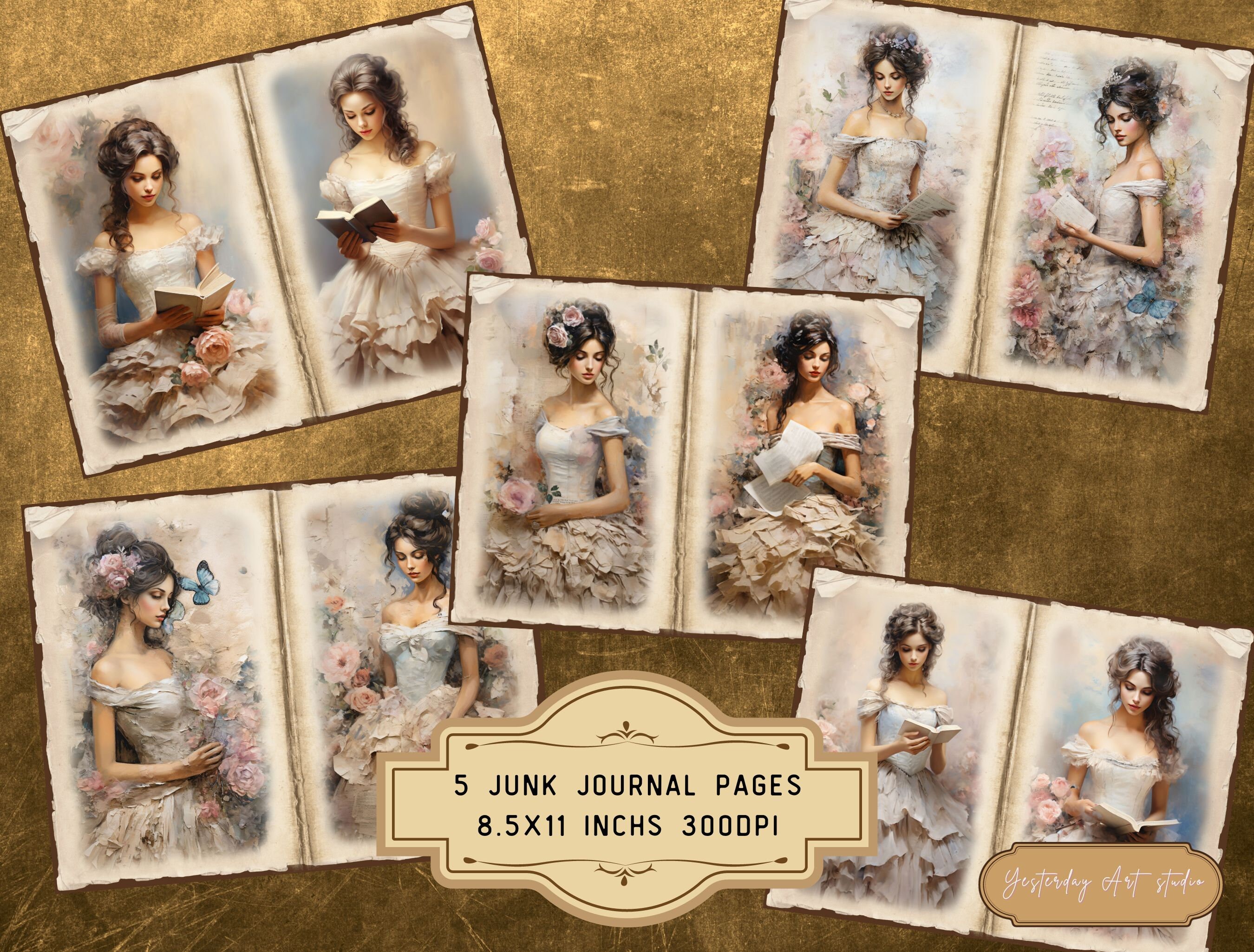 Vintage Women Junk Journal Pages Digital Scrapbook Paper Kit Vintage ...