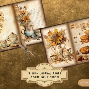 Autumn Afternoon Tea Junk Journal Pages Digital Scrapbook Paper Kit ...