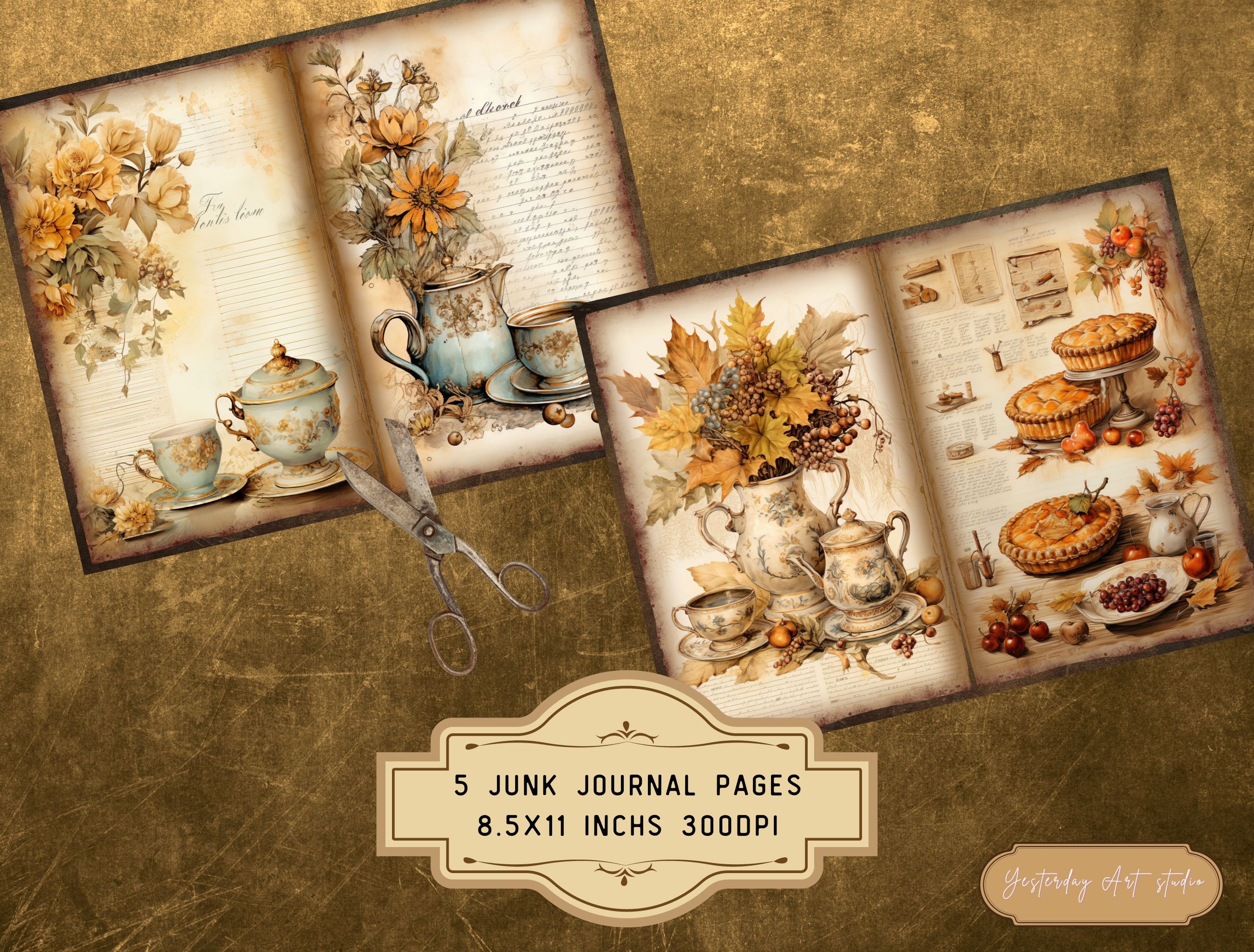 Autumn Afternoon Tea Junk Journal Pages Digital Scrapbook Paper Kit ...