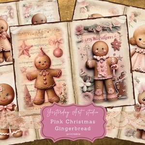 Pink Christmas Gingerbread Junk Journal Pagers Ephemera Digital Scrapbook Kit de papel Collage Christmas Junk Journal Kit Pink Gingerbread
