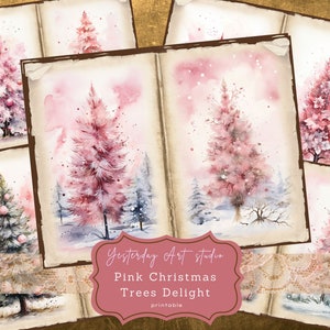 Pink Christmas Junk Journal Pages Pink Christmas Tree Junk Journal Papers Ephemera Digital Scrapbook Paper Kit Collage Junk Journal Kit