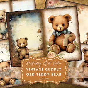 Junk Journal Printable Bears Pages Bear Ephemera Digital Scrapbook Paper Kit Collage Vintage Bear Junk Journal Kit Junk Bear Junk Journal