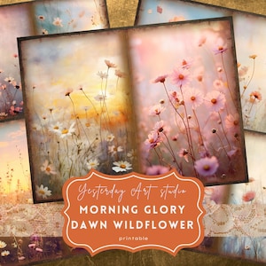 Dawn Wildflowers Junk Journal Printable Papers Digital Scrapbook Paper Kit Vintage Ephemera Collage Wildflowers at Sunrise Junk Journal Kit
