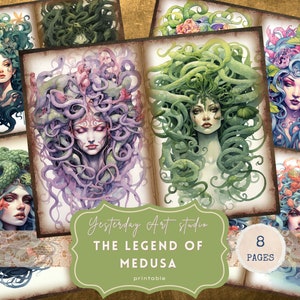 Pages de journal indésirable Medusa Ephemera Medusa Kit papier pour scrapbooking numérique Collage Kit carnet de bordel mythologie grecque Carnaval mythes anciens