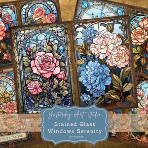 Stained Glass Window Junk Journal pages Digital Scrapbook Paper Kit Vintage Ephemera Collage Sheet Stained Glass Harmony journal kits