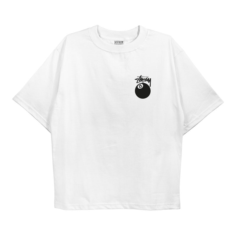 Stussy 8 Ball, Oversize , Streetsyle Retro T-Shirt, Unisex High Quality Shirt for men and women White