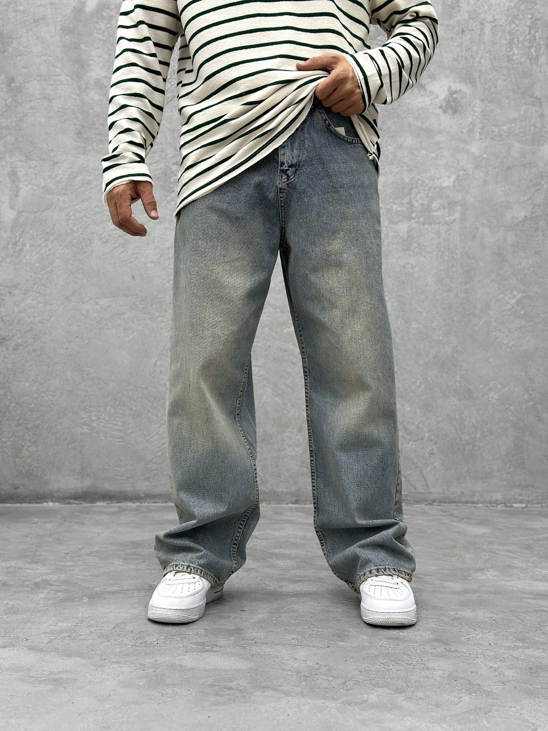 Mens Light Blue Baggy Jeans , Retro , Washed Jeans , Jean for Man