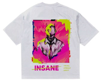 T-shirt oversize imprimé fou, chemise unisexe, impression numérique drôle, chemise street style T-shirt cyberpunk, t-shirt imprimé rose