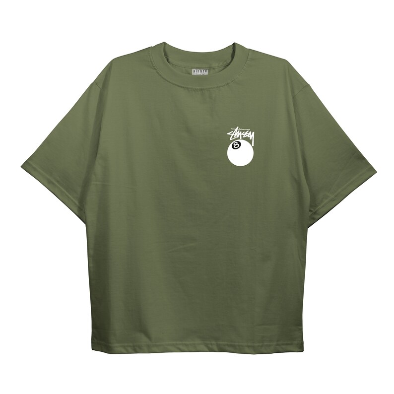 Stussy 8 Ball, Oversize, T-shirt rétro streetsyle, Chemise unisexe de haute qualité pour homme et femme Khaki