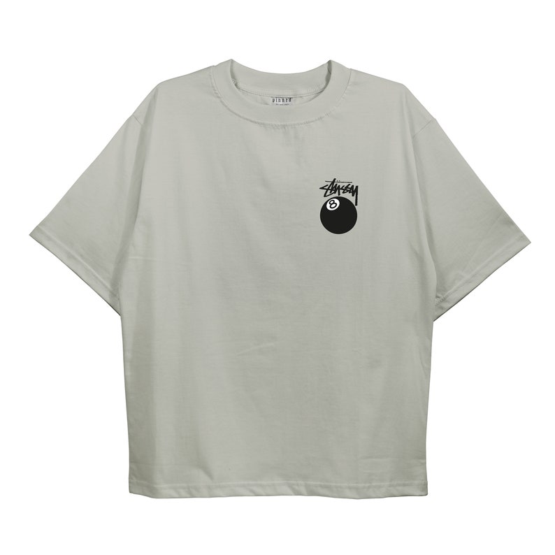 Stussy 8 Ball, Oversize, Streetstyle Retro T-Shirt, Unisex Hochwertiges Shirt für Männer und Frauen Grau