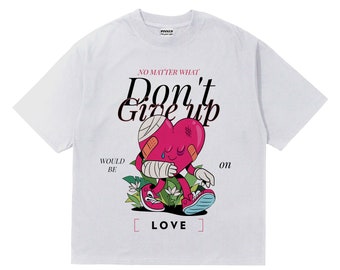 T-shirt oversize imprimé coeur brisé, chemise unisexe, impression numérique drôle, T-shirt amusant street style