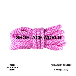 Pink & White Rope Shoelaces 3/16 Inch Two Tone Dual Pattern Classic Laces Ships Out From The USA Next Day