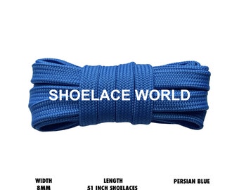 Persian Blue 51 Inches Double Layer Flat Hollow Shoelaces 8mm Colorful Laces Ships Out From The USA Next Day
