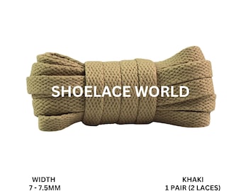 Khaki Slim Flat Shoelaces 7-7.5mm Laces Ships Out From The USA Next Day