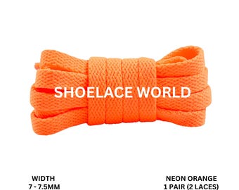 Neon Orange Slim Flat Shoelaces 7-7.5mm Laces Ships Out From The USA Next Day