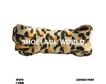 Leopard Print Flat Shoelaces 7.5mm Colorful Printed Laces Ships Out From The USA Next Day