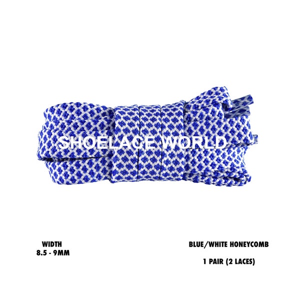 Lacets plats bicolores en nid d'abeille bleu/blanc 8,5 mm