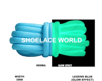 Legend Blue Glow In The Dark Classic Rope Shoelaces 5mm - 5.25mm Classic Luminescent Laces Ships Out From The USA Next Day