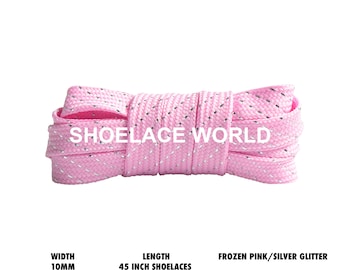 Frozen Pink / Silver Glitter 45 Inches Flat Shoelaces 10mm Colorful Laces Ships Out From The USA Next Day