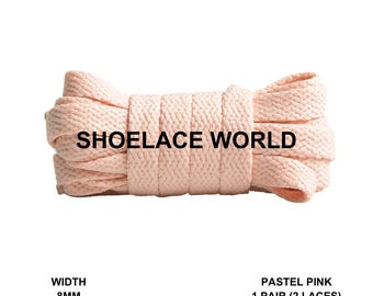 Pastel Pink Pretty Pack Flat Shoelaces 5/16 Inch 8mm Laces Ships Out From The USA Next Day