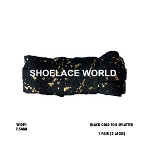 Black Gold Foil Splatter Flat 7.5mm Shoelaces Cool New Laces Ships Out From The USA Next Day